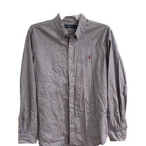 Ralph Lauren Mens Classic Fit Long Sleeve Button Up Shirt Checkered Sz‎ XXL blue